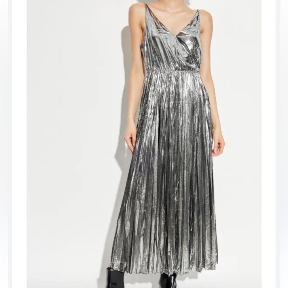 Elegant All Saints Sparkle Silver Maxi Dress-Nwt Size Medium